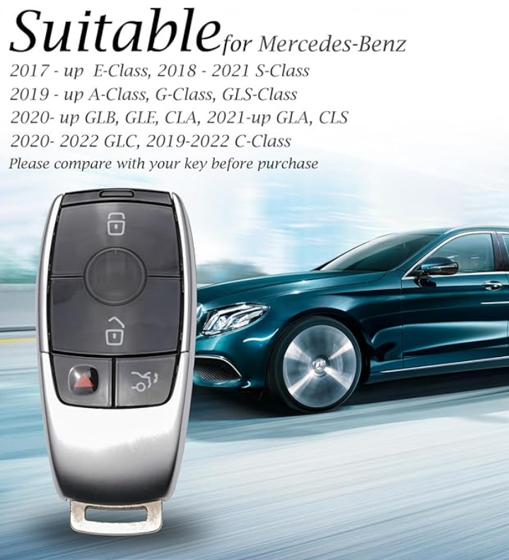 Genuine Leather Key Case (Black & Red or Brown & Gold) + Key Chain - Mercedes-Benz (See 3rd Image for Fit)