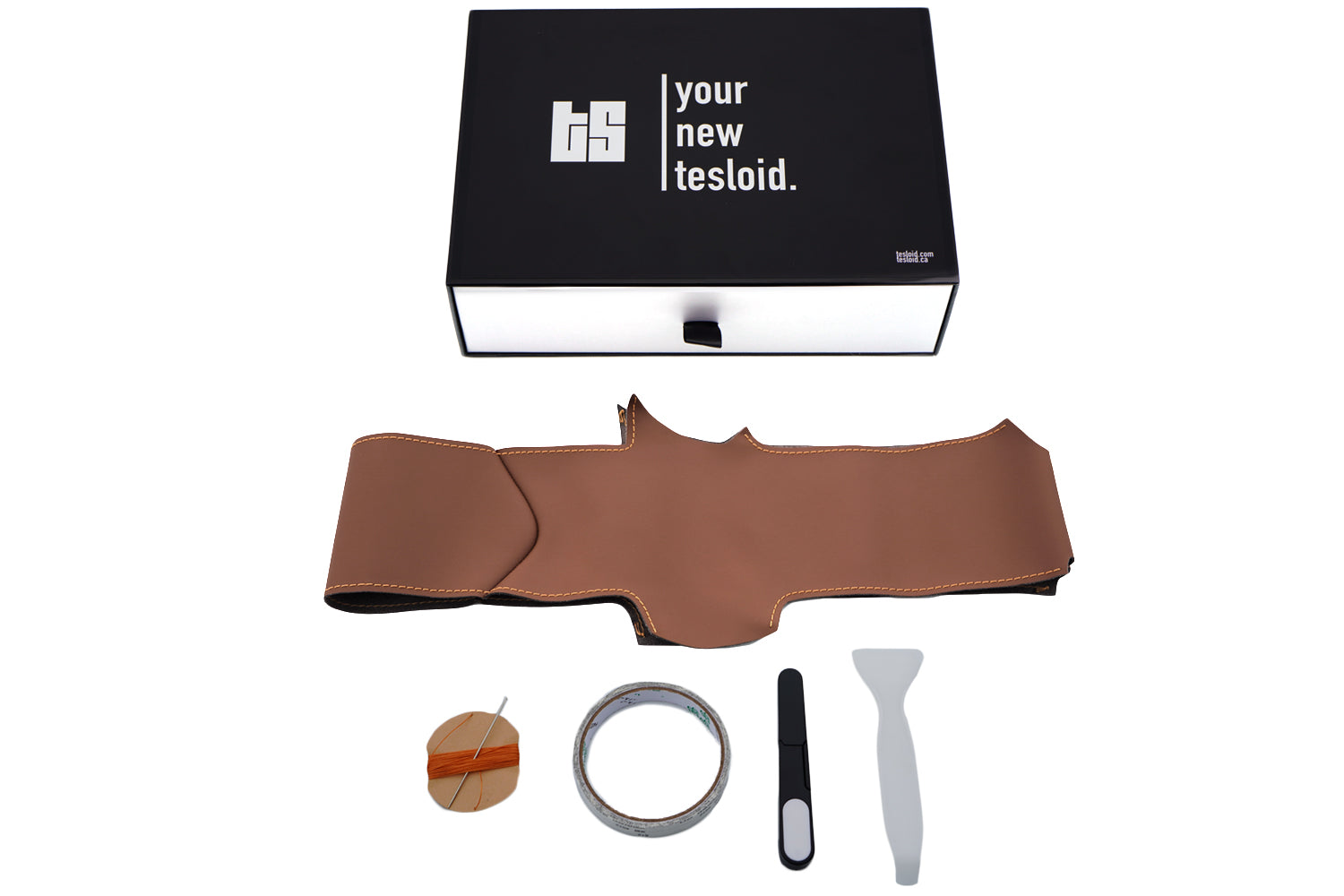 Model Y Steering Wheel Cover – Hand Stitch – Saddle Tan