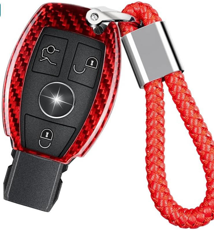 Glass Fiber Key Case (Red) + Key Chain - A, B, C, E, S, G, M, V, CLA, CLS, GLA, GLC, GLE, GLK, GL, GLS, SL, SLK, SLC