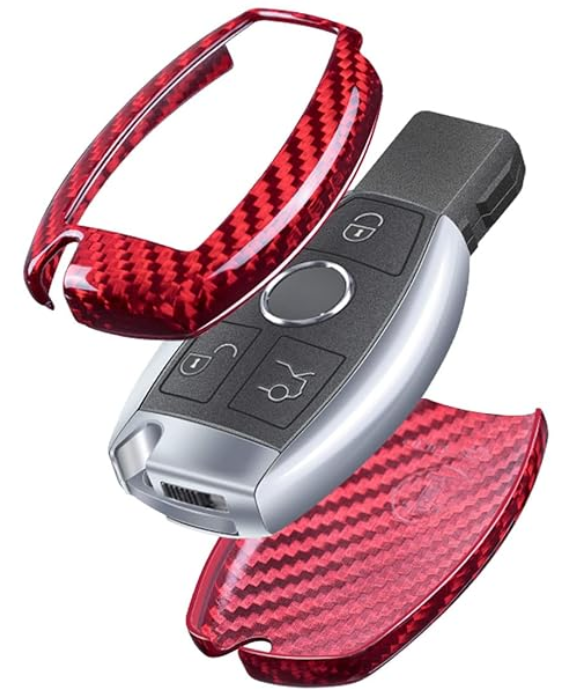 Glass Fiber Key Case (Red) + Key Chain - A, B, C, E, S, G, M, V, CLA, CLS, GLA, GLC, GLE, GLK, GL, GLS, SL, SLK, SLC