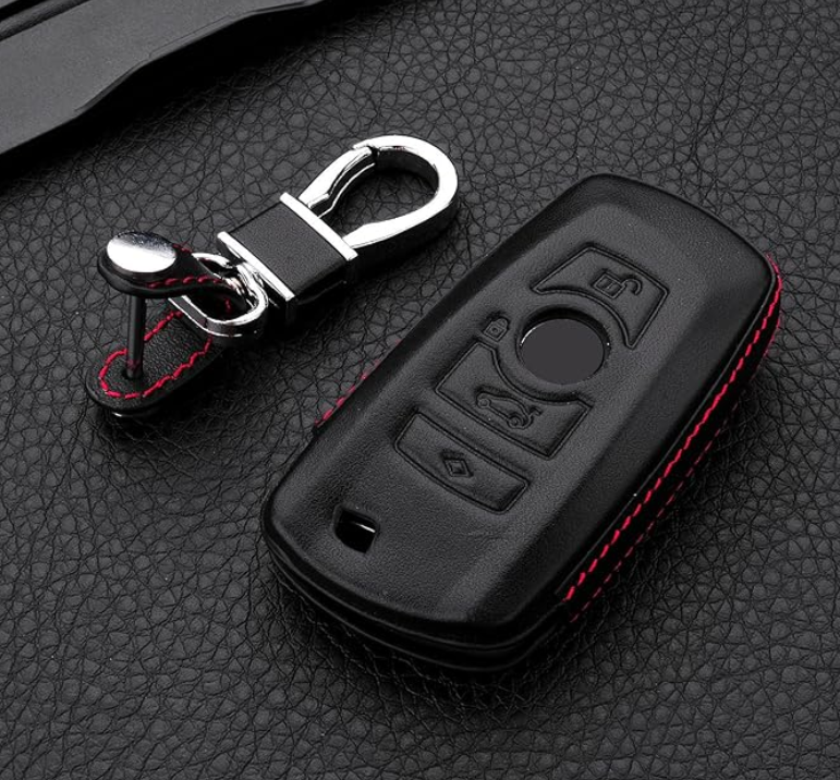 Leather Key Case (Black) + Key Ring - BMW 1, 2, 3, 4, 5, 6, 7, X1, X3, X4, M2, M3, M4, M5, M6, GT3, GT5