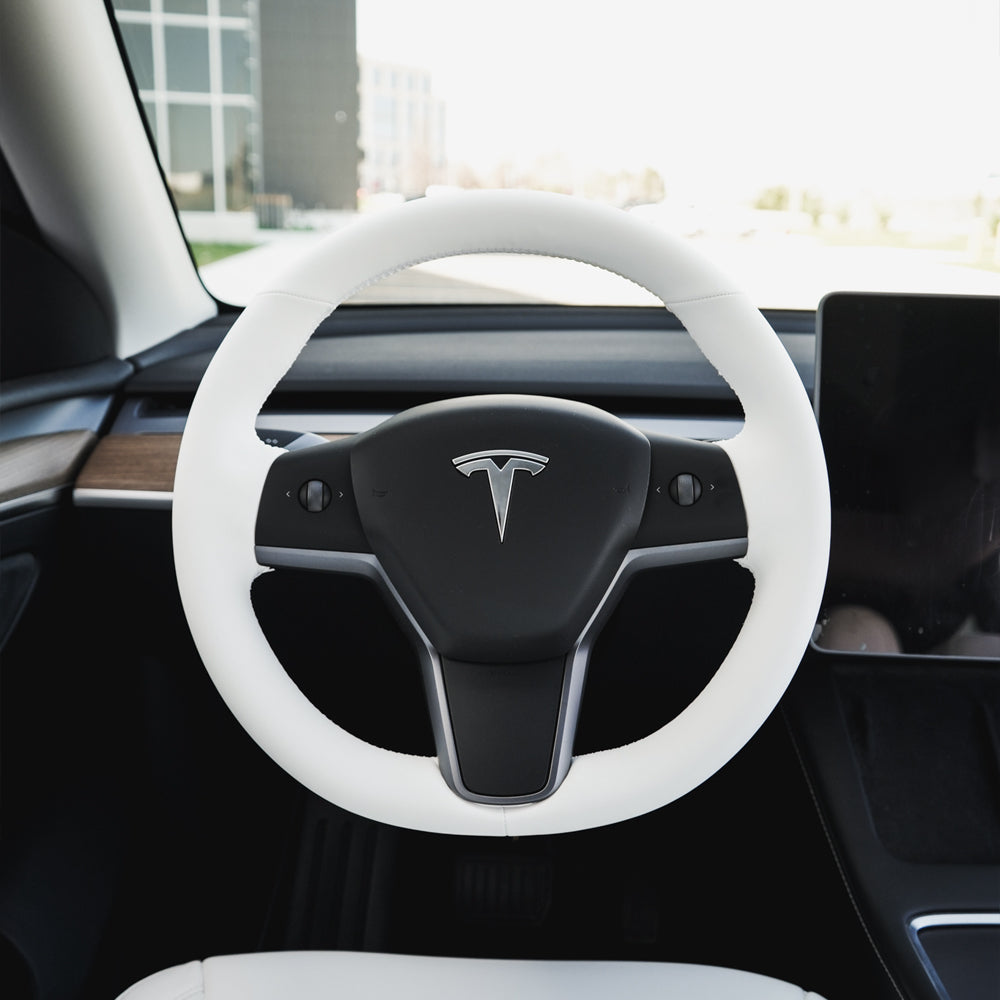 Model 3 Steering Wheel Cover – Hand Stitch – Dove White
